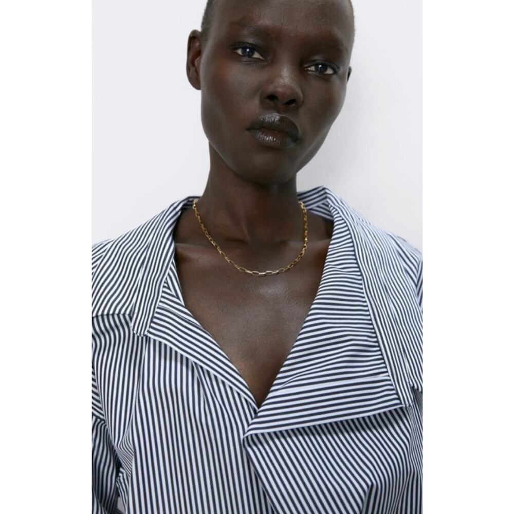 Zara Stripe Button Down Size Medium - image 7